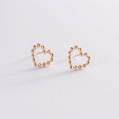 Сережки-пусети "Закохані серця" в жовтому золоті с07550