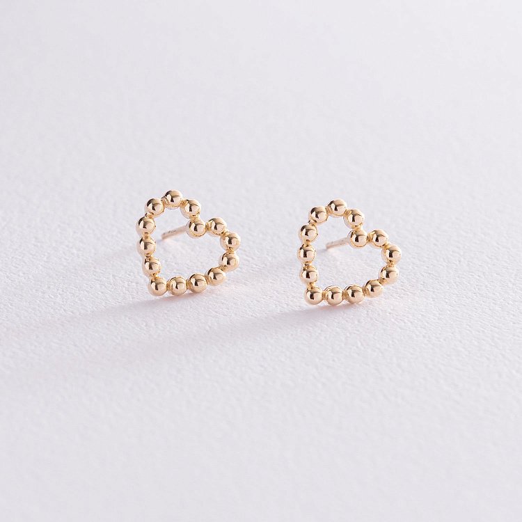 Сережки-пусети "Закохані серця" в жовтому золоті с07550 від ювелірного магазину Онікс