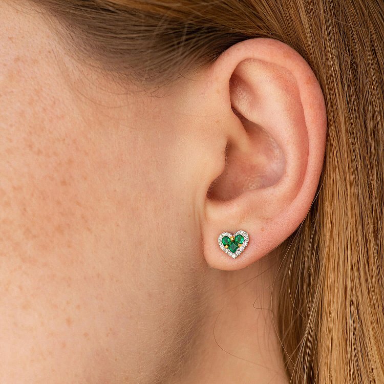 Золоті сережки - пусети "Сердечки" зі смарагдами та діамантами сб0522cha від ювелірного магазину Онікс - 3