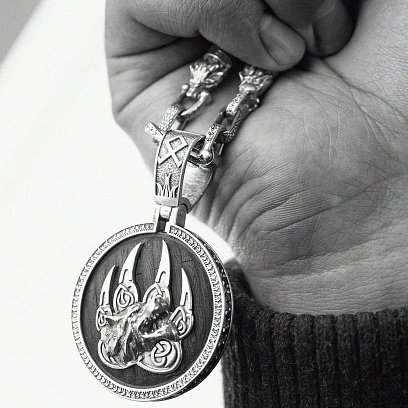 Серебряный кулон "Волк" с эбеновым деревом 946 №10