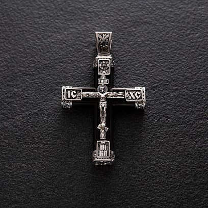 Срібний хрест "Розп'яття. Спаси та Збережи" з ебеновим деревом 981 №5