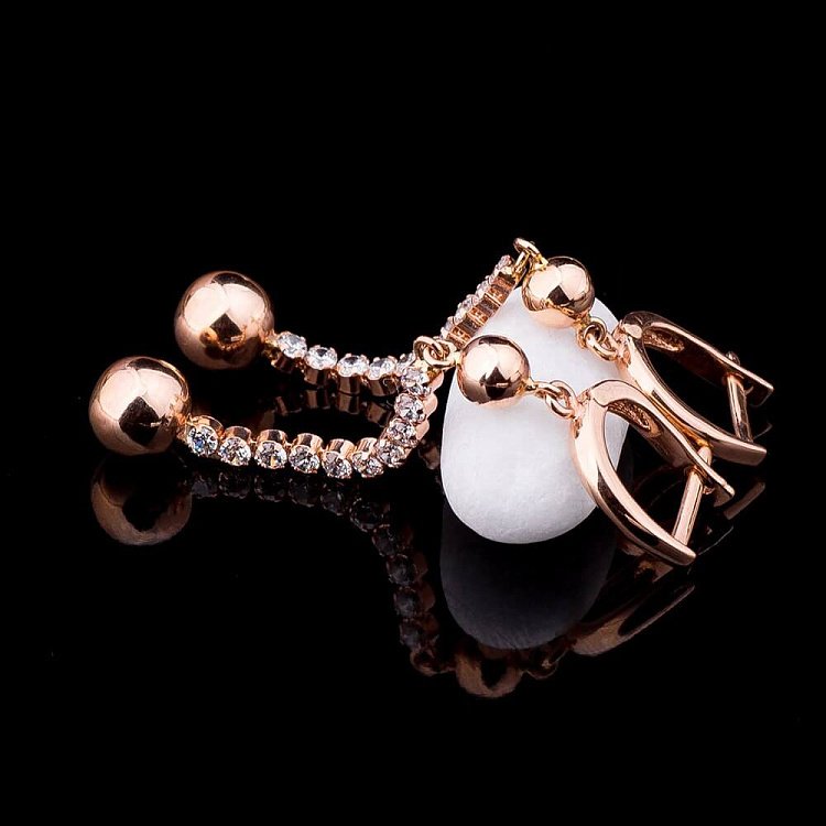 Золотые серьги "Шарики" (фианиты) с02595 от ювелирного магазина Оникс - 2