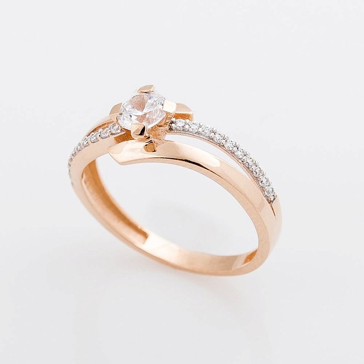 Золотое помолвочное кольцо с фианитами к03346 от ювелирного магазина Оникс