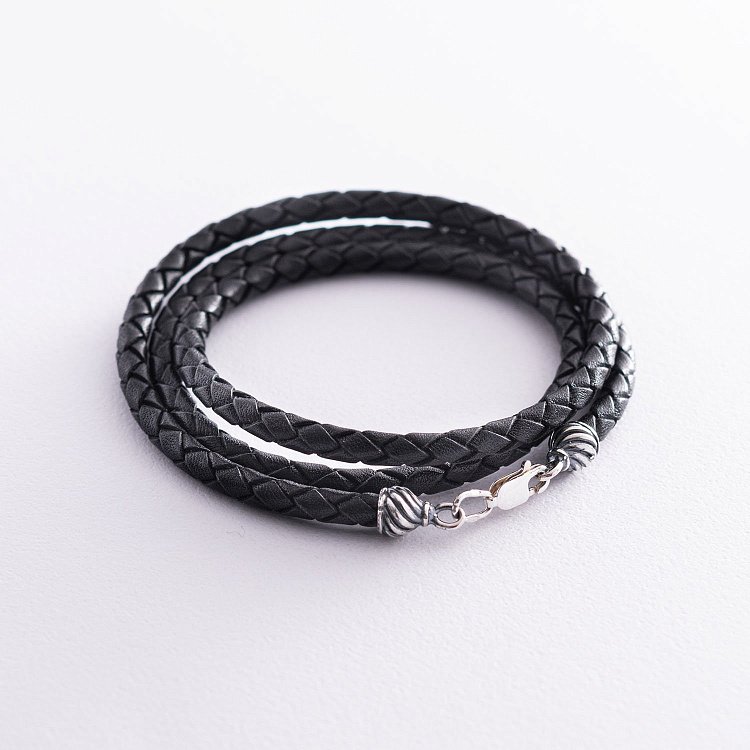 Шкіряний шнурок зі срібною застібкою (4 мм) 18451 від ювелірного магазину Онікс