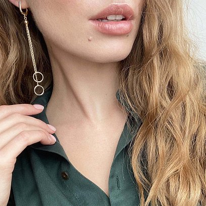 Золотые серьги "Круговорот на цепочке" с07310 №4