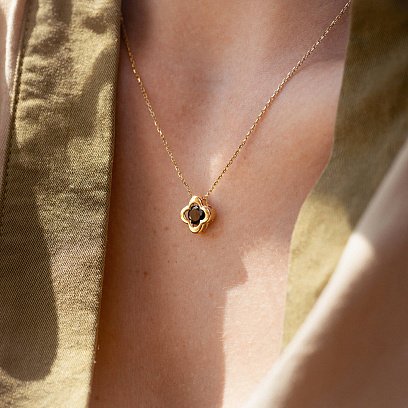 Колье "Клевер" в желтом золоте (фианит) кол01127