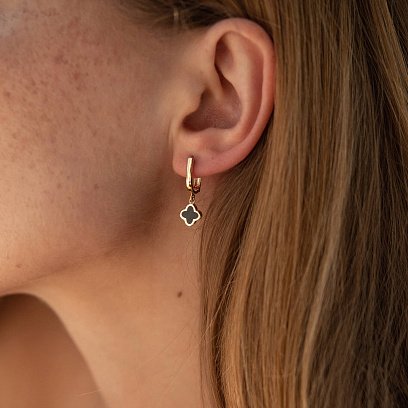 Сережки "Конюшина" в жовтому золоті (емаль) с07534 №2