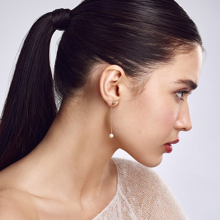 Сережки - пусети "Перлина на ланцюжку" у червоному золоті с08291 від ювелірного магазину Онікс - 5