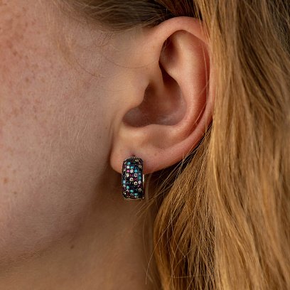 Серебряные серьги - кольца "Океан" с фианитами 122148 №2