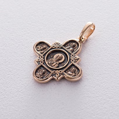 Золотой крест с "Господь Вседержитель. Казанская икона Божией Матери и восемь святых" п02671