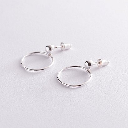 Срібні сережки - пусети "Кільця" 123058 №4