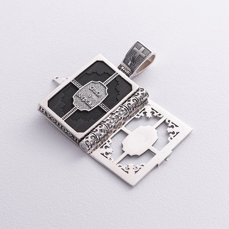 Срібний православний кулон - книга "Миколай Чудотворець. Спаси та Збережи" з ебеновим деревом 1348 від ювелірного магазину Онікс - 10