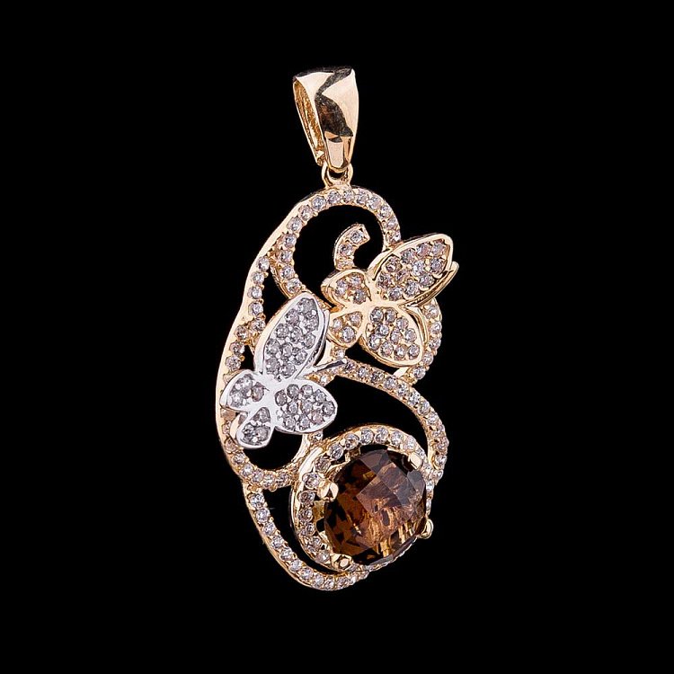 Золота підвіска "Метелики" з фіанітами п02224 від ювелірного магазину Онікс