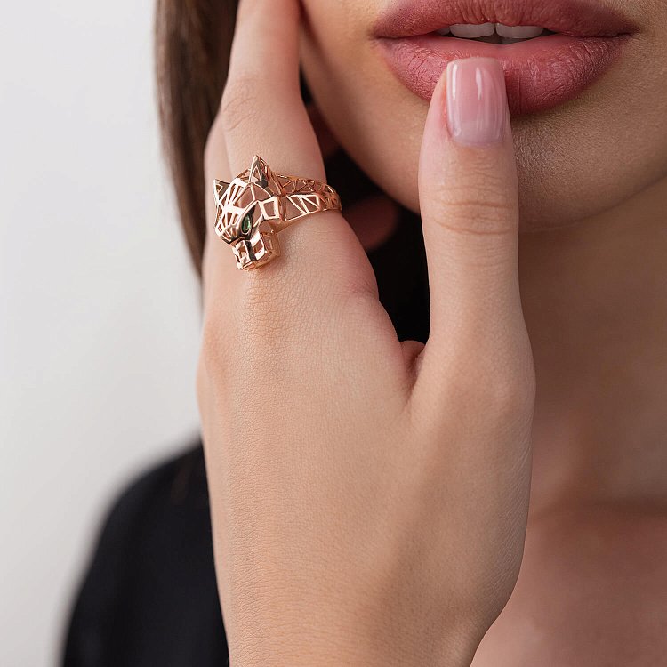 Кольцо "Пантера" в красном золоте (фианиты) к07036 от ювелирного магазина Оникс - 1