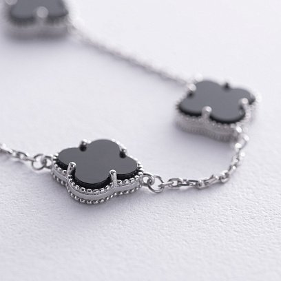 Серебряный браслет "Клевер" с ониксом OR128204 №3