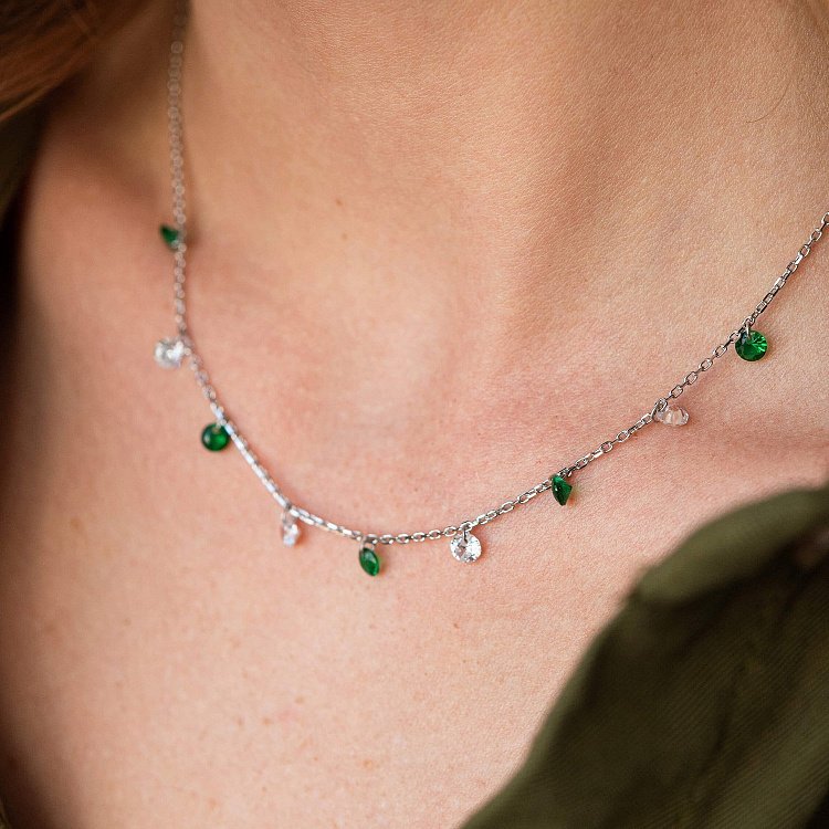 Колье в серебре (зеленые и белые фианиты) 181226 от ювелирного магазина Оникс - 6