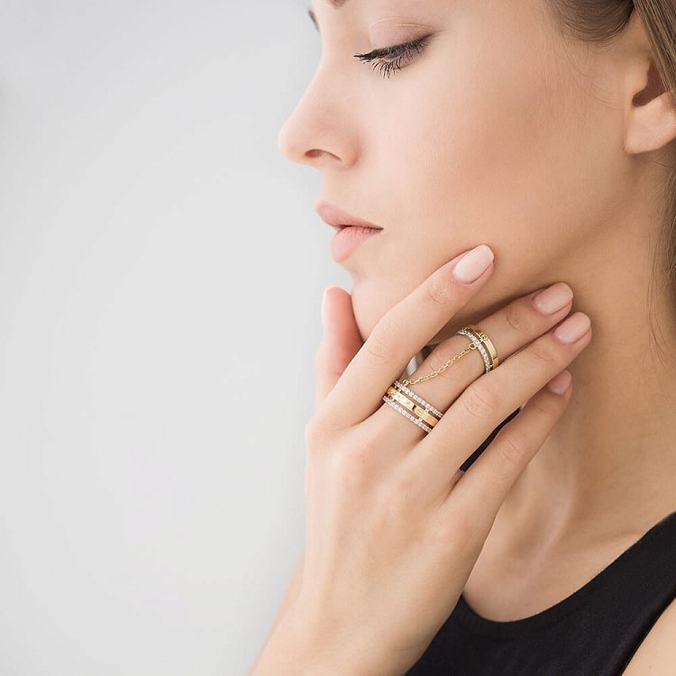 Подвійна золота каблучка з фіанітами к03358 від ювелірного магазину Онікс - 5