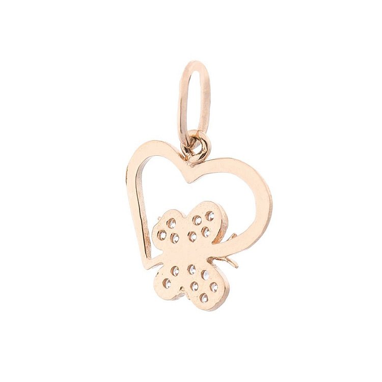 Золотий кулон "Серце і метелик" (фіаніти) п02909 від ювелірного магазину Онікс - 1