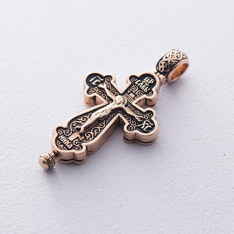 ﻿Золотий хрест-мощевик "Молитва Чесному Хресту" (чорніння) п01762 від ювелірного магазину Онікс