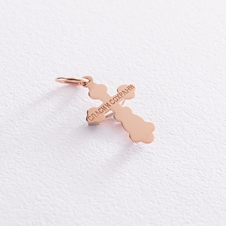 Золотий хрестик "Розп'яття. Спаси і Збережи" з фіанітами п03585 від ювелірного магазину Онікс - 2