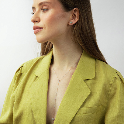 Сережки - пусети в білому золоті (діаманти, смарагди) сб0716mi №6