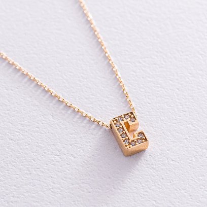 Колье с буквой "С" в желтом золоте (фианиты) кол01165С №4