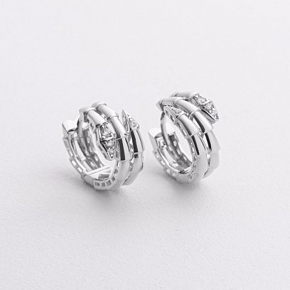 Сережки - кільця "Змії" у білому золоті (фіаніти) с09337