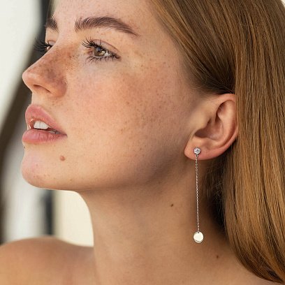 Золоті сережки "Монетки на ланцюжку" з фіанітами с08710 №3