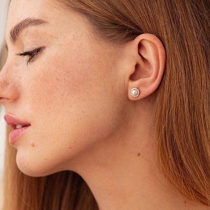 Золоті сережки - пусети "Linea" (перли, фіаніти) с08915 №2