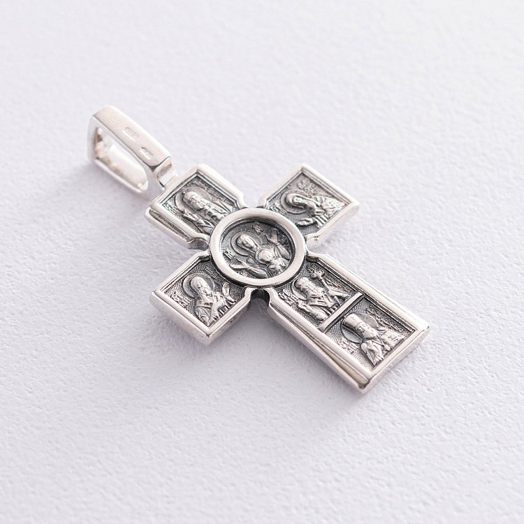 Срібний православний хрестик з чорнінням "Розп'яття. Божа Матір" Втілення". П'ять святителів" 13437 від ювелірного магазину Онікс - 6