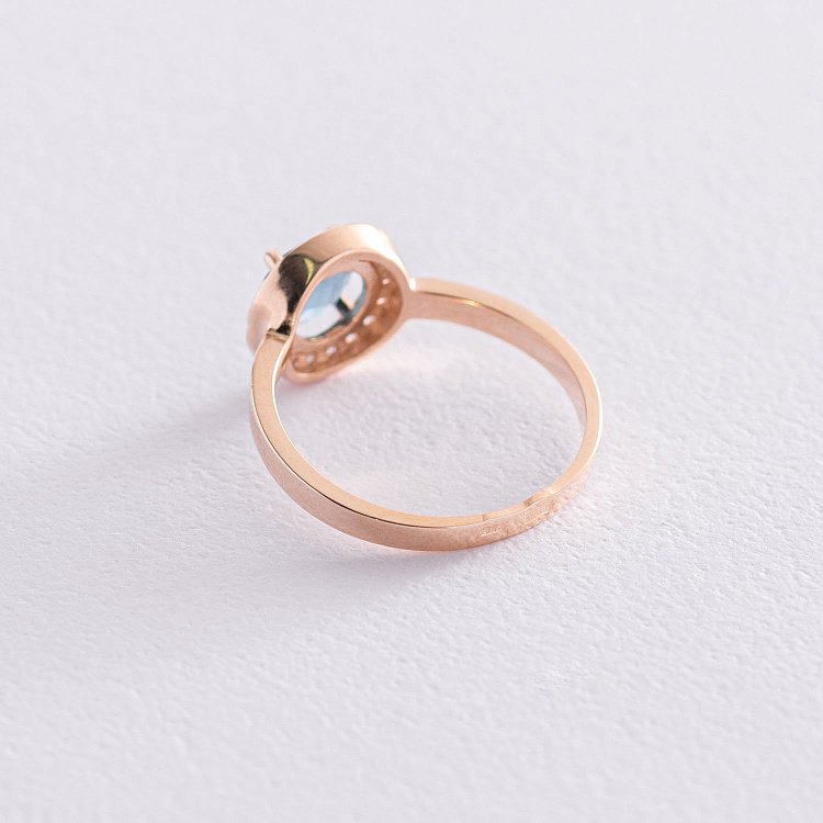 Золота каблучка з блакитним і білими фіанітами к06841 від ювелірного магазину Онікс - 3