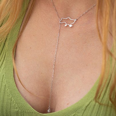 Золотое колье - галстук "Карта Украины" (куб. цирконий Swarovski в форме сердца) ﻿4050б