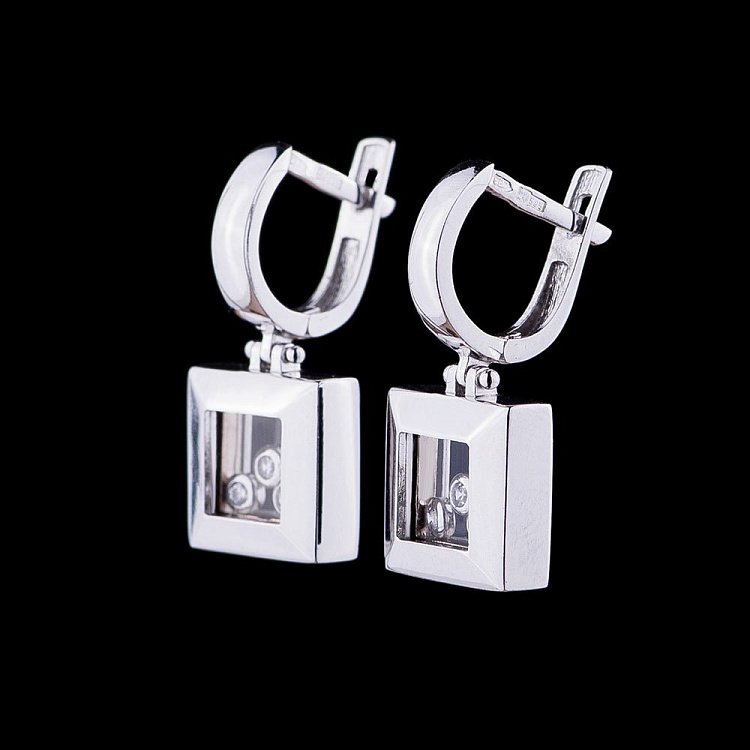 Золоті сережки "Кубики" з фіанітами с04284 від ювелірного магазину Онікс - 1