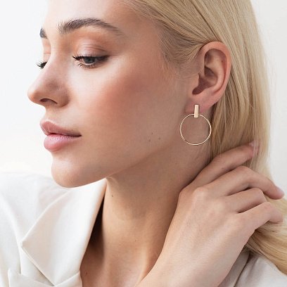 Серьги - пусеты "Уверенность" в желтом золоте с07749 №6