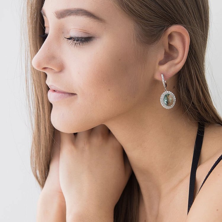 Серьги с фианитами голубого цвета с1 - 3 Серьги с фианитами голубого цвета с1 от ювелирного магазина Оникс - 3