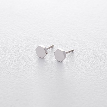 Золотые серьги - пусеты "Шестиугольники" с06185 №5