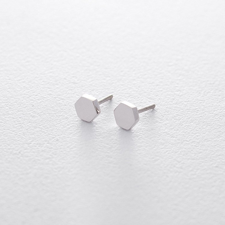 Золотые серьги - пусеты "Шестиугольники" с06185 от ювелирного магазина Оникс - 4