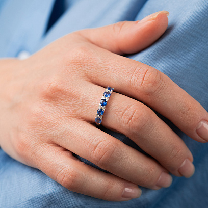 Золота каблучка з сапфірами і діамантами кб0669nl №5