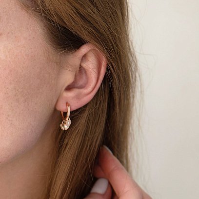 Золоті сережки - кільця "Сердечка" з фіанітами с07476 №2