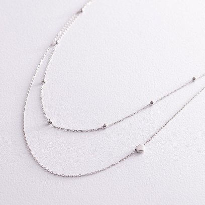 Двойное серебряное колье "Сердечко и шарики" 908-01239 №4
