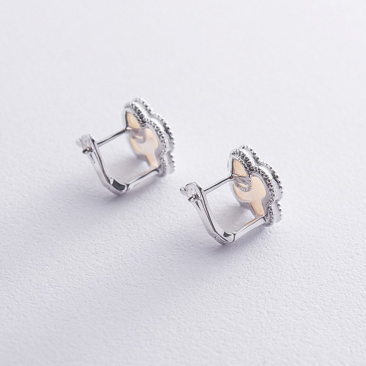 Срібні сережки "Конюшина" з перламутром 121590 від ювелірного магазину Онікс - 1