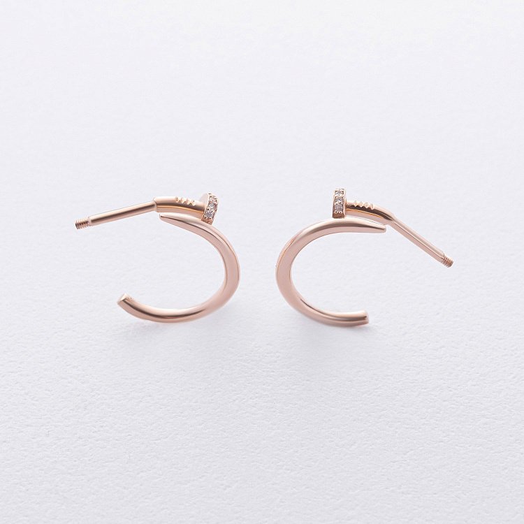 Сережки - пусети "Цвях" у червоному золоті (фіаніти) с09123 від ювелірного магазину Онікс - 5