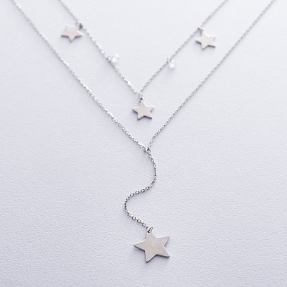 Двойное серебряное колье "Звездочки" с фианитами 18945 №2
