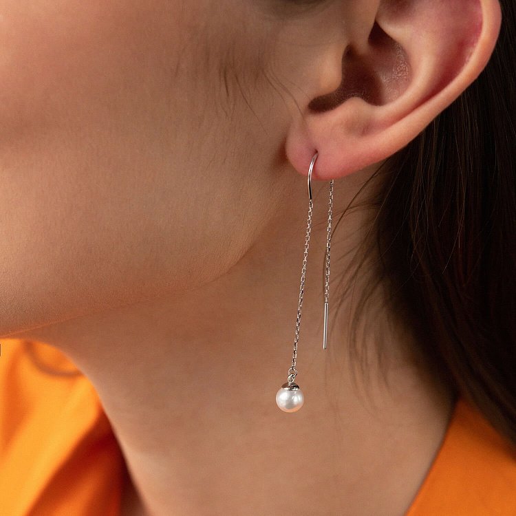 Серьги - протяжки с жемчугом (белое золото) с08267 от ювелирного магазина Оникс - 1