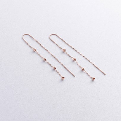 Серьги - протяжки с шариками (красное золото) с09047 №2