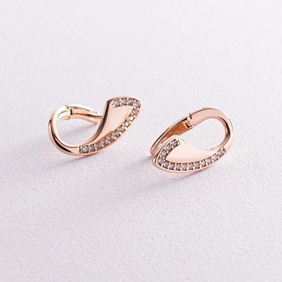 Золотые серьги "Капельки" с фианитами с06088