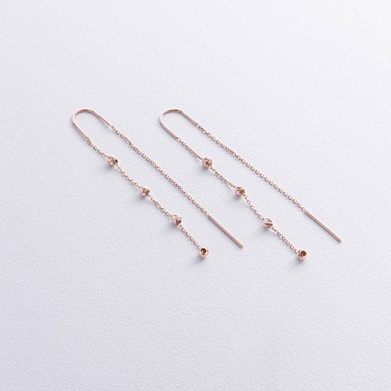 Серьги - протяжки с шариками (красное золото) с09047 №2