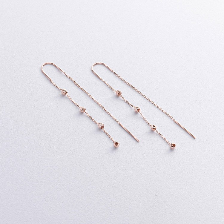 Серьги - протяжки с шариками (красное золото) с09047 от ювелирного магазина Оникс - 1