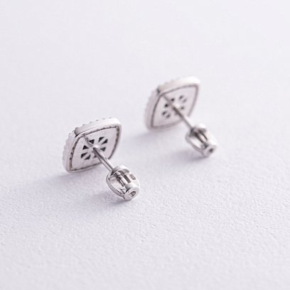 Серебряные серьги - пусеты "Квадратики" (фианиты, синт. оникс) OR112910 №3