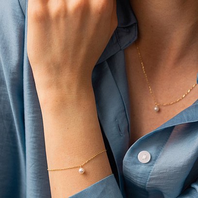 Колье с жемчужиной (желтое золото) кол02401 №6